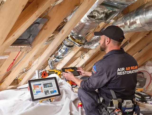 Burrillville Air Duct Cleaning technician performing precise duct repair work in Burrillville