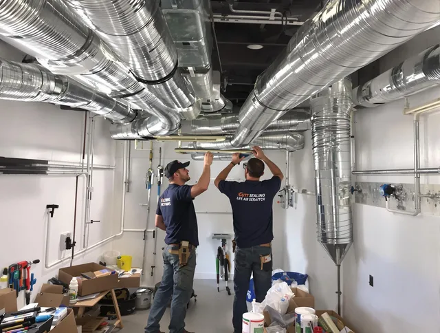 Burrillville Air Duct Cleaning technician applying professional duct sealing solutions in Burrillville