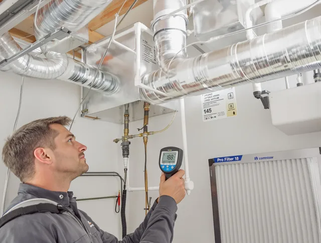 Burrillville Air Duct Cleaning expert conducting detailed filter system inspection using diagnostic tools in Burrillville