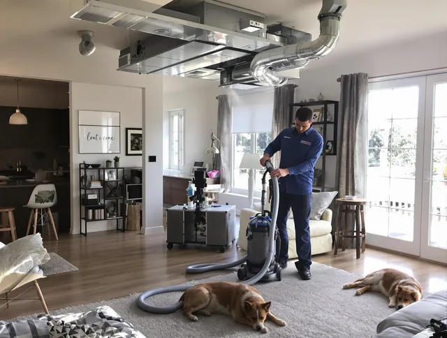 Burrillville Air Duct Cleaning technician performing detailed indoor duct cleaning for improved air quality in Burrillville