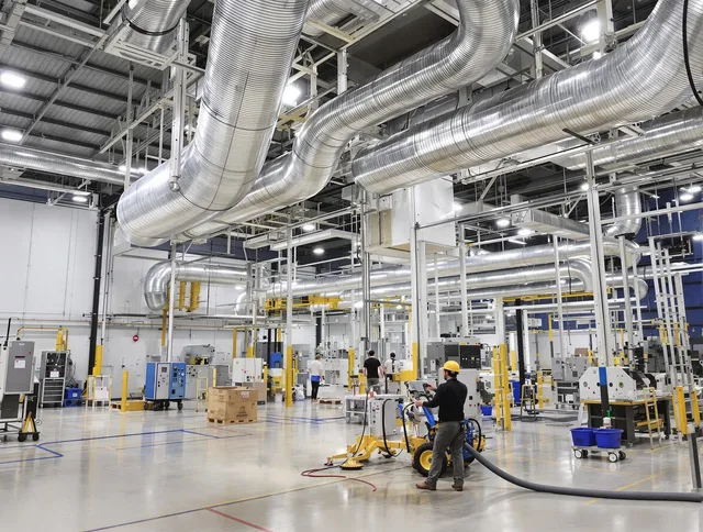 Burrillville Air Duct Cleaning team performing comprehensive industrial duct cleaning at a large facility in Burrillville